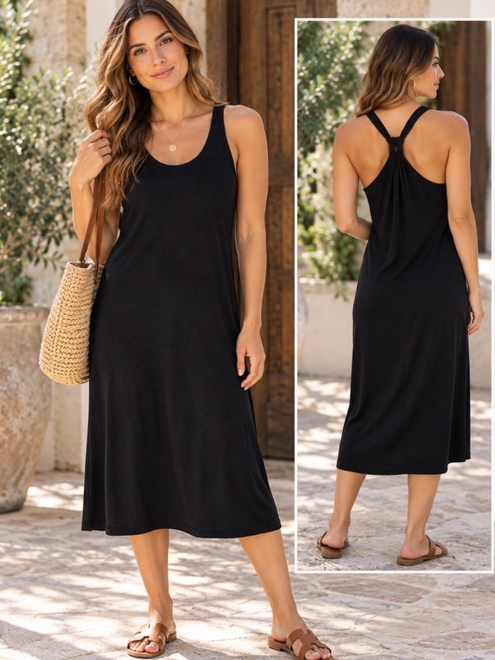 GAP Womens XS Black Knit Maxi Dress Strappy Back Sleeveless Racerback